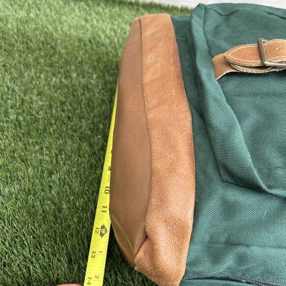 Vtg JANSPORT Backpack western Green canvas & Brown Suede Leather flap zippered main image 10